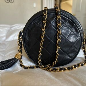 CHANEL Black Quilted Round Crossbody Bag